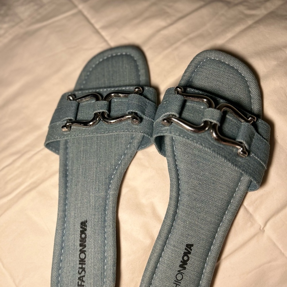 Fashion Nova Denim Blue Slide Sandals